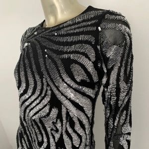 Heavily Embellished Sequin silk Silver Short Mini Party Dress cocktail size 4